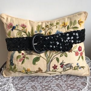Black Leather and Suede Braided Lattice Belt Mediu